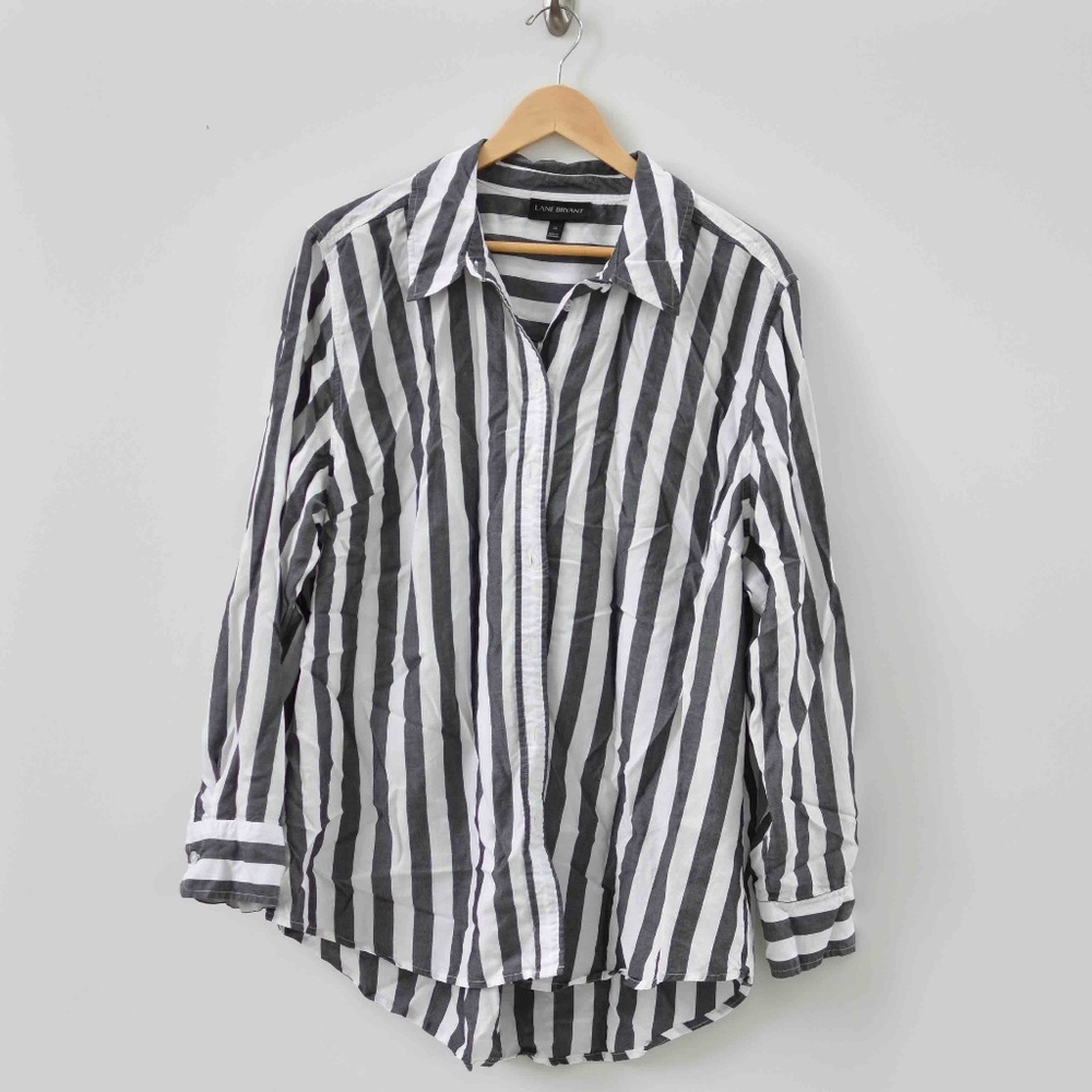 Lane Bryant Grey and White Button Down